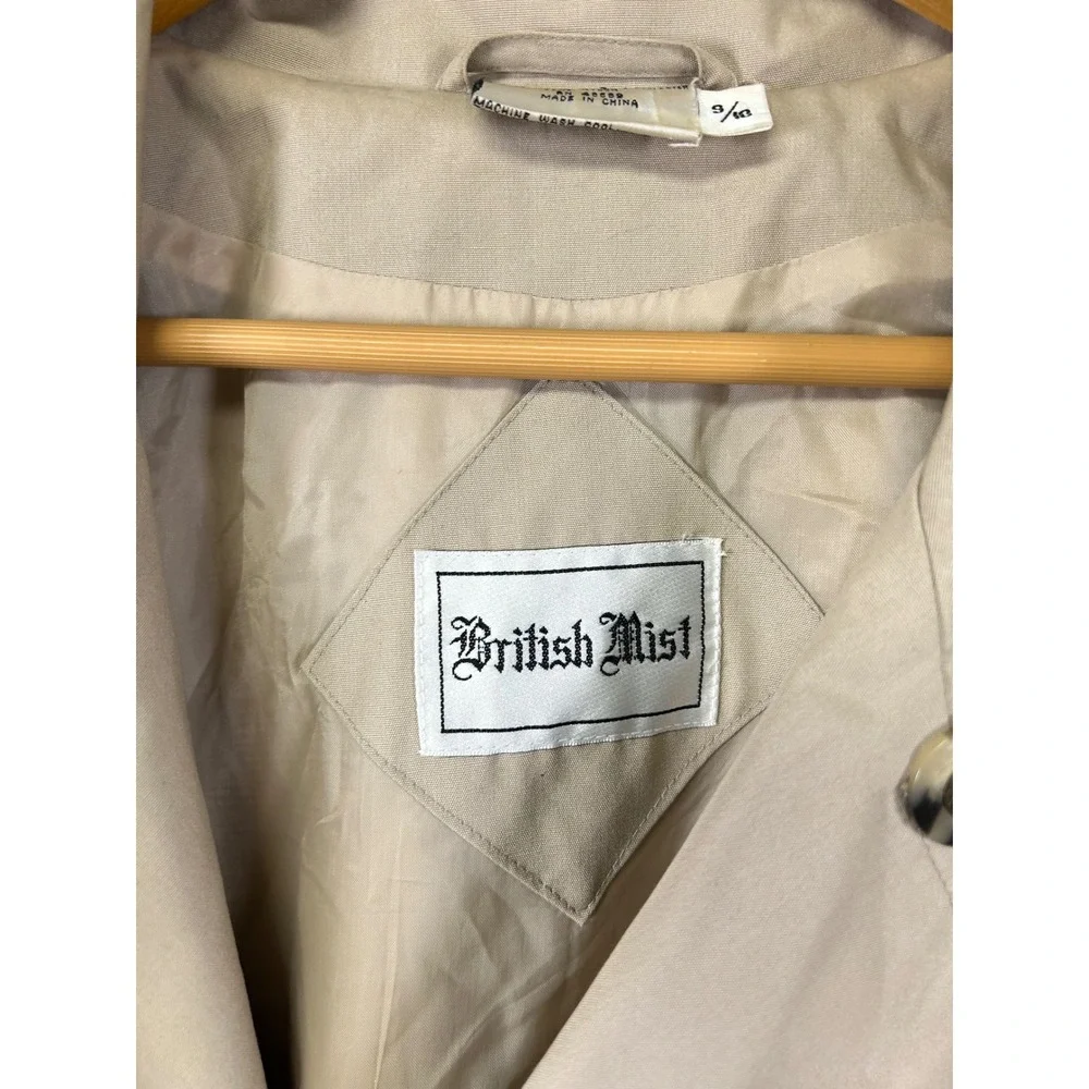 British Mist Classic Tan Double Breasted Trench Coat Belted Full Length Size 910